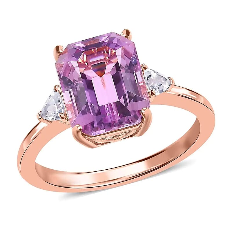 AAA Patroke Kunzite and White Zircon Ring in Vermeil Rose Gold Over Sterling Silver (Size 6.0) 3.50 ctw