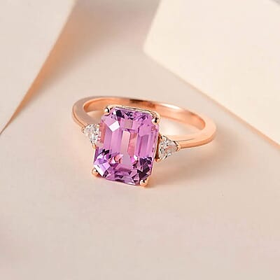 AAA Patroke Kunzite and White Zircon Ring in Vermeil Rose Gold Over Sterling Silver (Size 6.0) 3.50 ctw