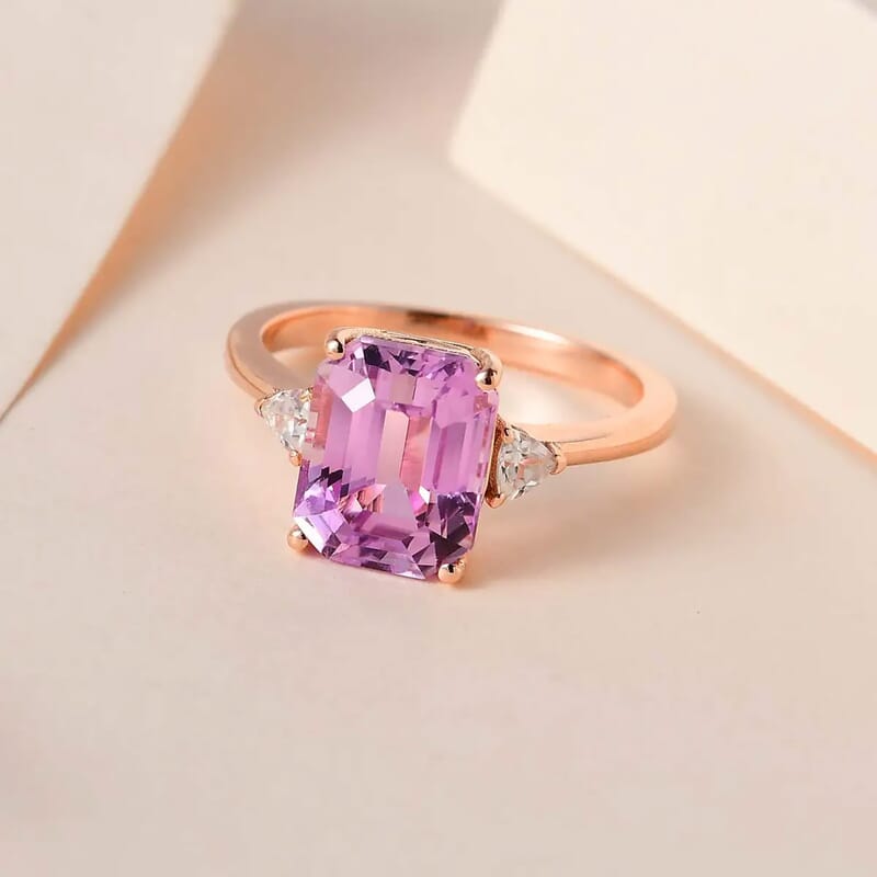 AAA Patroke Kunzite and White Zircon Ring in Vermeil Rose Gold Over Sterling Silver (Size 6.0) 3.50 ctw