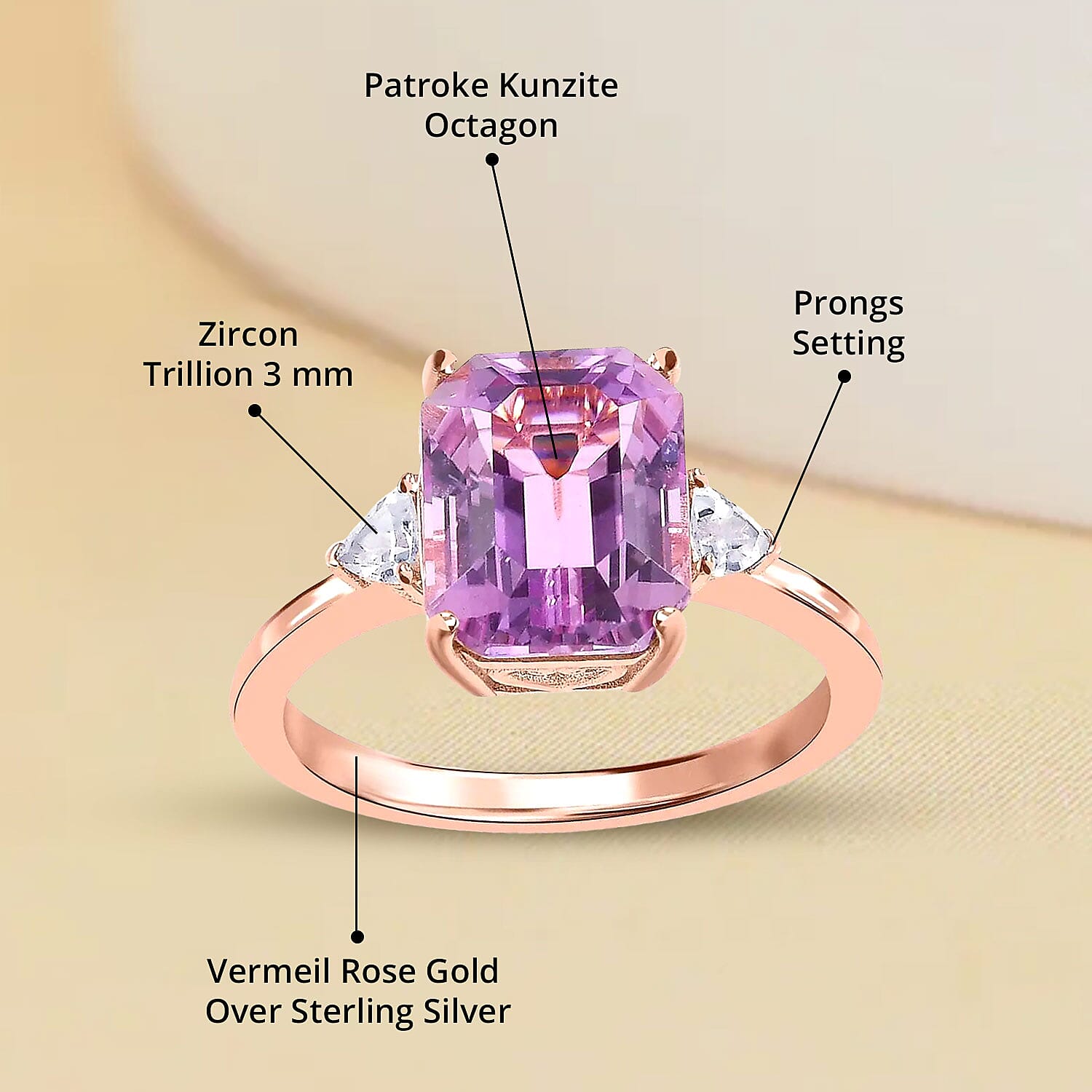 AAA Patroke Kunzite and White Zircon Ring in Vermeil Rose Gold Over Sterling Silver (Size 6.0) 3.50 ctw