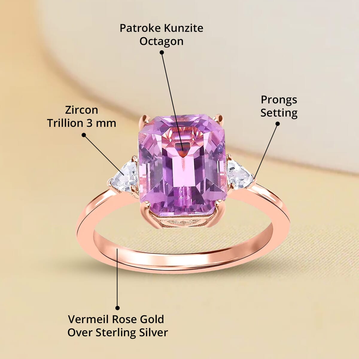 AAA Patroke Kunzite and White Zircon Ring in Vermeil Rose Gold Over Sterling Silver (Size 6.0) 3.50 ctw (Del. in 5-7 Days) image number 4