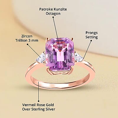 AAA Patroke Kunzite and White Zircon Ring in Vermeil Rose Gold Over Sterling Silver (Size 6.0) 3.50 ctw