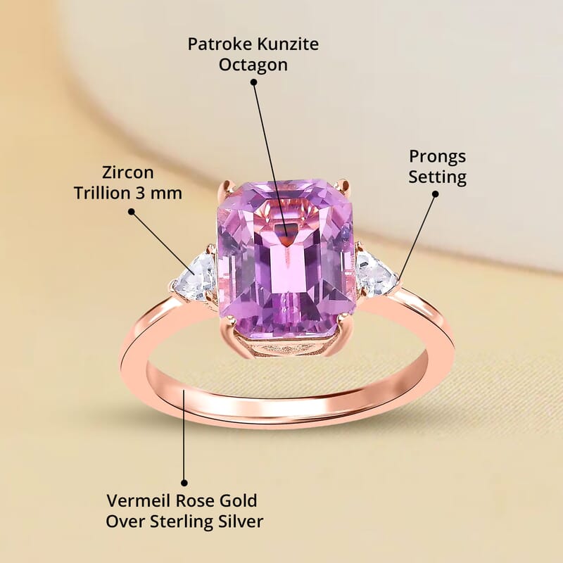 AAA Patroke Kunzite and White Zircon Ring in Vermeil Rose Gold Over Sterling Silver (Size 6.0) 3.50 ctw