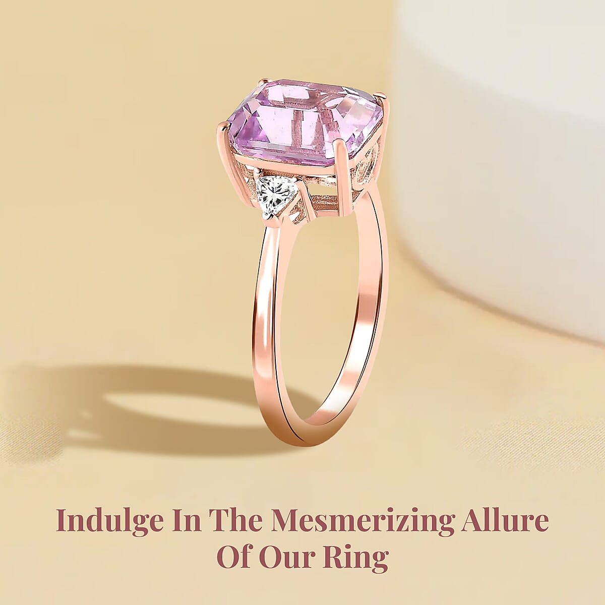 AAA Patroke Kunzite and White Zircon Ring in Vermeil Rose Gold Over Sterling Silver (Size 9.0) 3.50 ctw image number 2