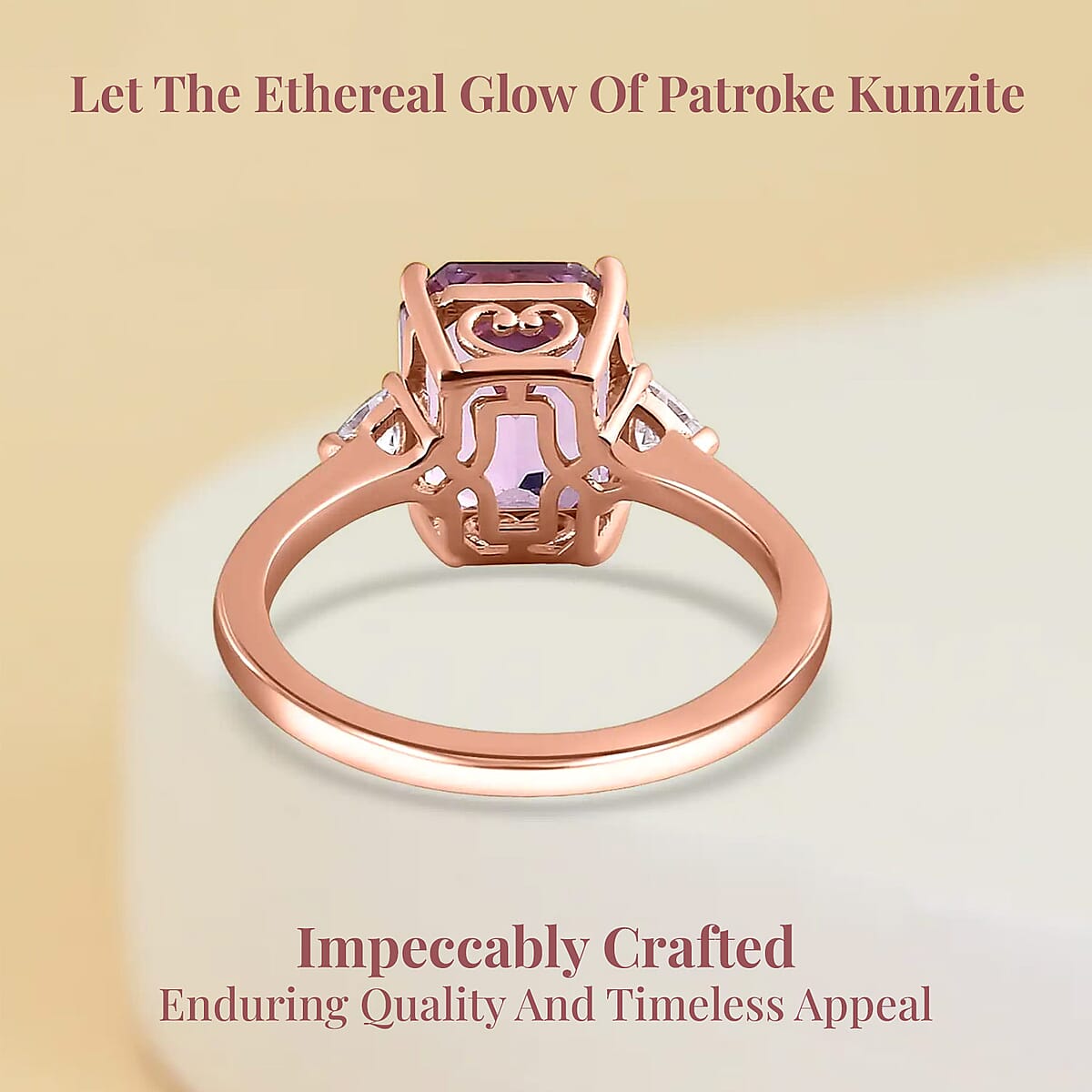 AAA Patroke Kunzite and White Zircon Ring in Vermeil Rose Gold Over Sterling Silver (Size 9.0) 3.50 ctw image number 3