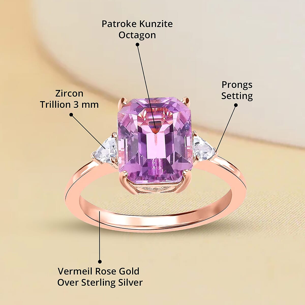 AAA Patroke Kunzite and White Zircon Ring in Vermeil Rose Gold Over Sterling Silver (Size 9.0) 3.50 ctw image number 4