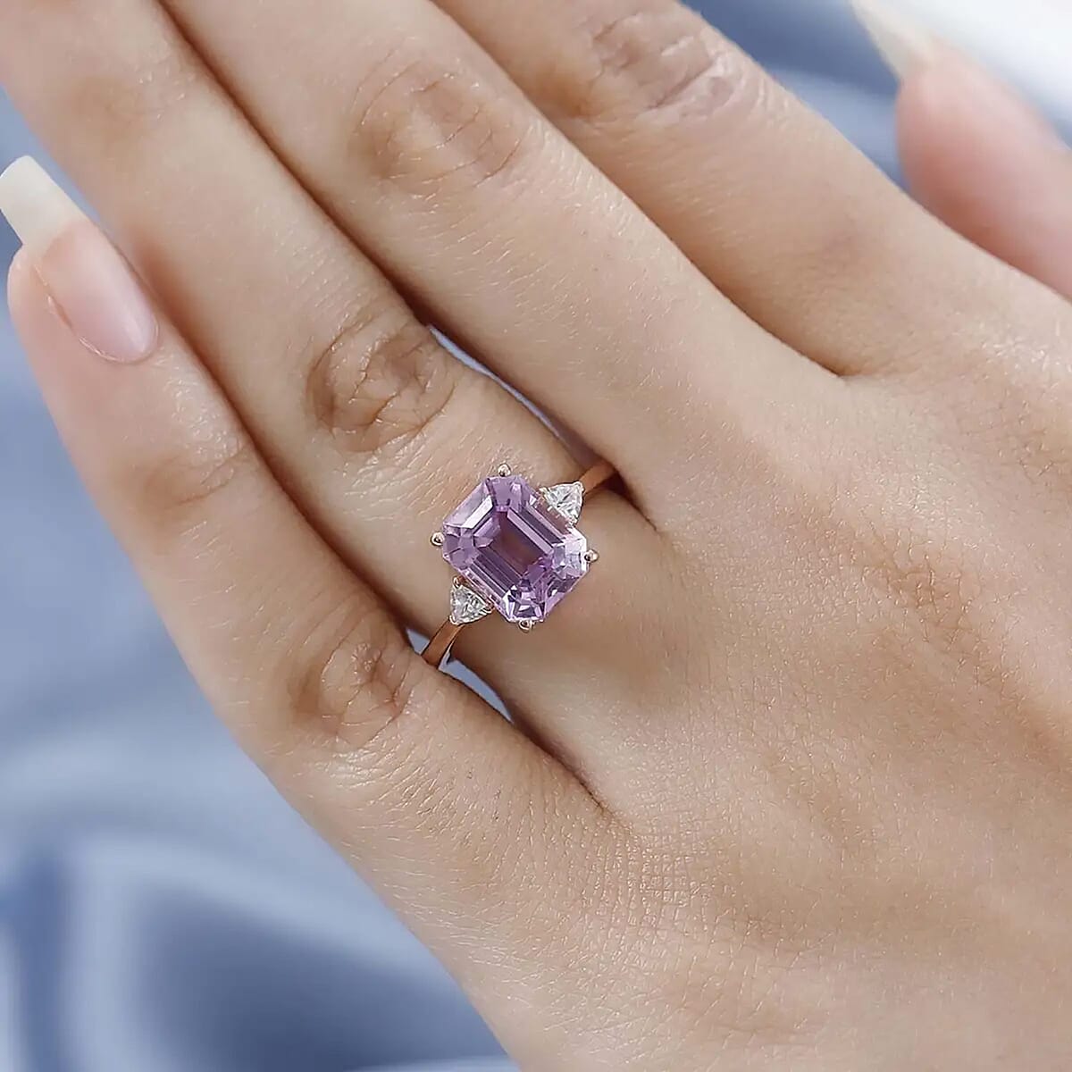 AAA Patroke Kunzite and White Zircon Ring in Vermeil Rose Gold Over Sterling Silver (Size 9.0) 3.50 ctw image number 7