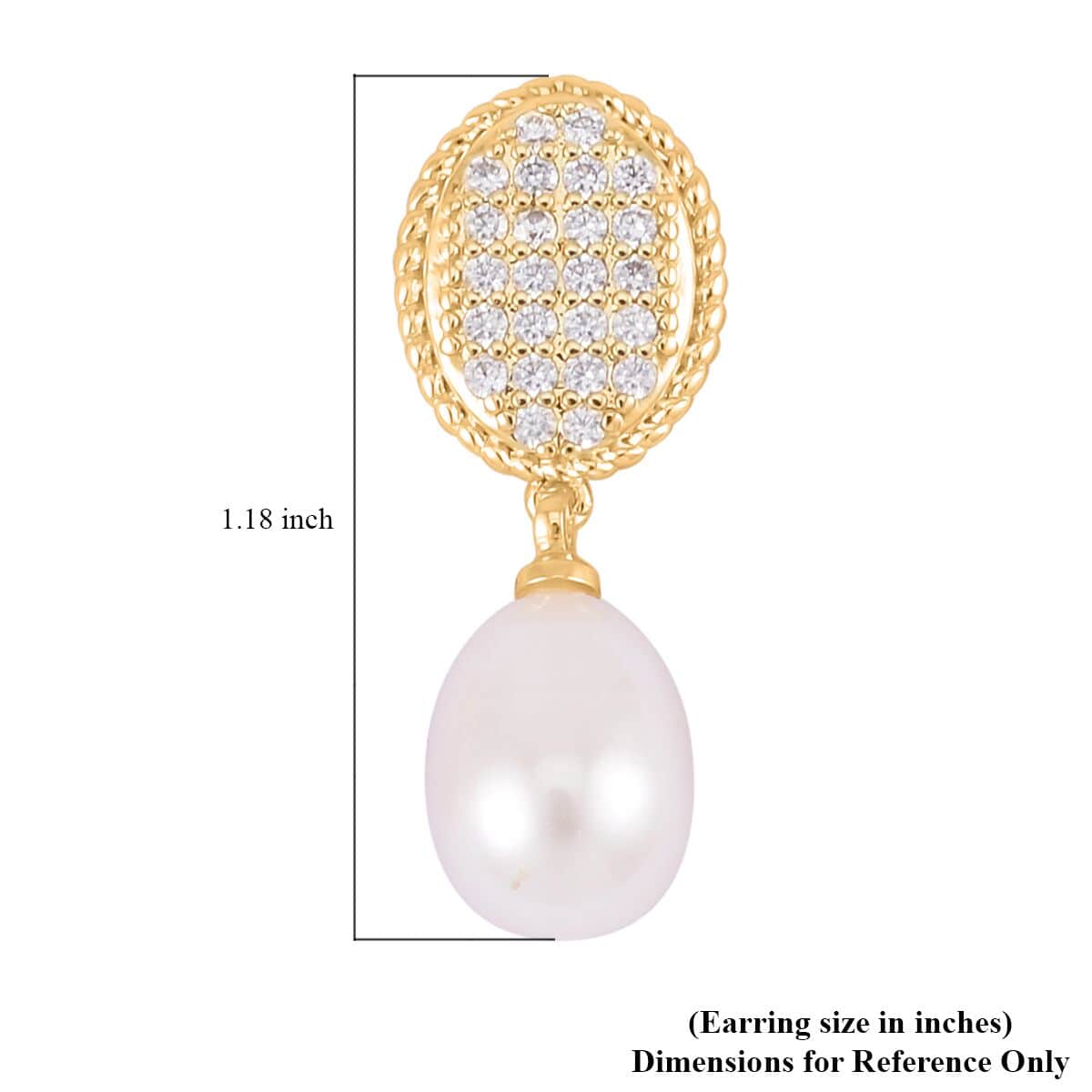 Freshwater Pearl and Simulated Diamond Drop Earrings in Goldtone 0.10 ctw image number 4