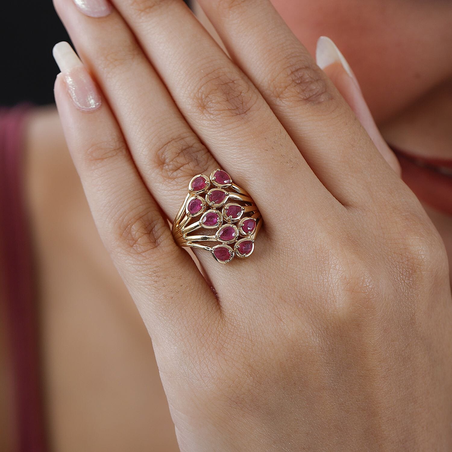 Niassa Ruby (FF) 2.30 ctw Ring in 14K YG Over Sterling Silver 2.30 ctw (Size 5.5)