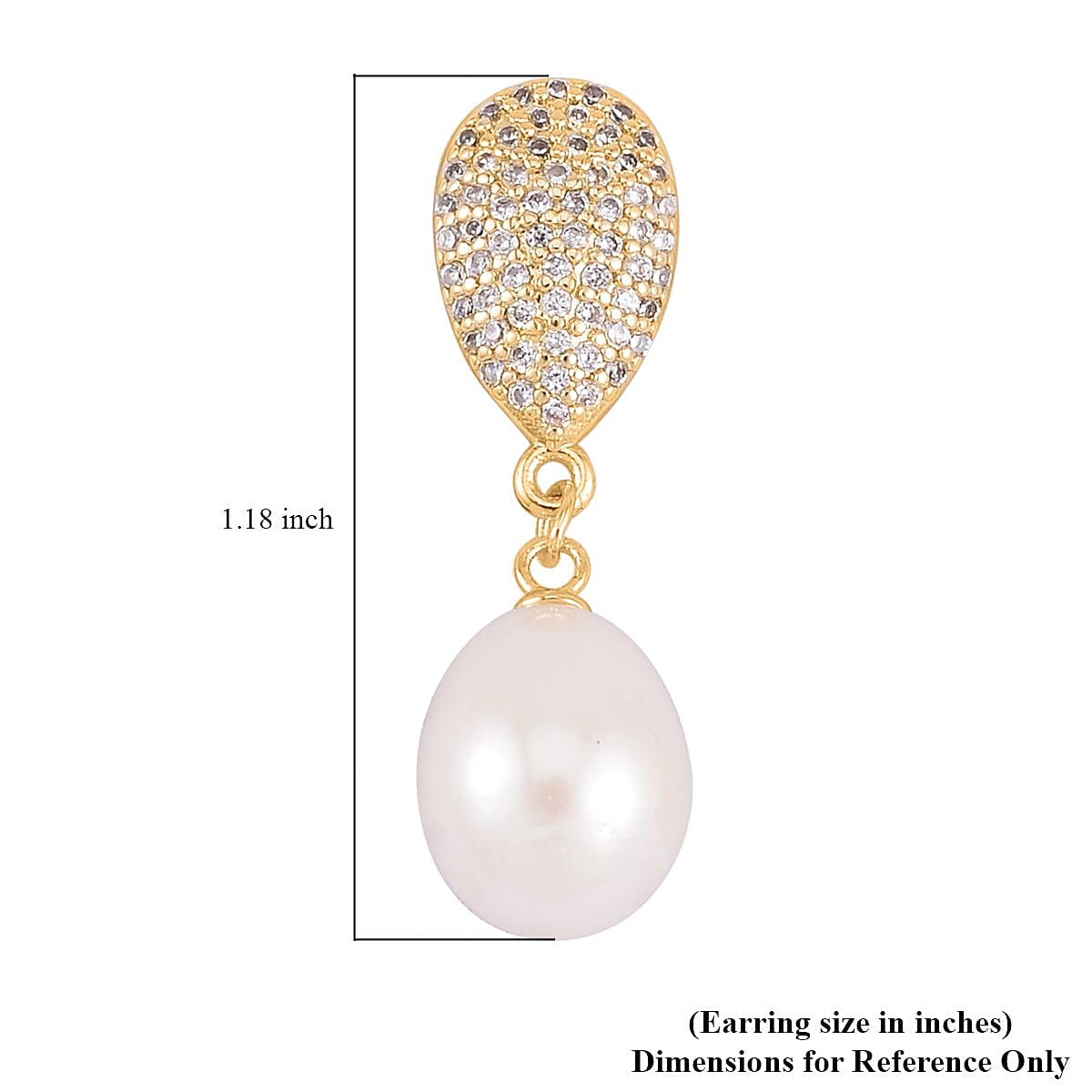 Freshwater Pearl and Simulated Diamond Drop Earrings in Goldtone 0.10 ctw