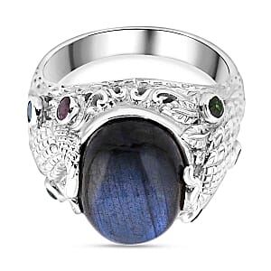 Labradorite and Multi Gemstone 10.63 ctw Ring in Sterling Silver (Size 5.5)