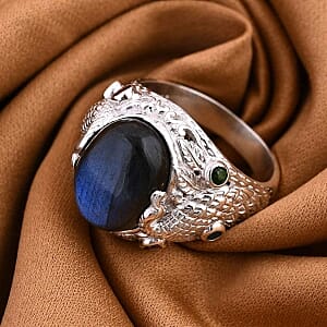 Labradorite and Multi Gemstone 10.63 ctw Ring in Sterling Silver (Size 5.5)