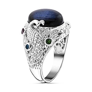 Labradorite and Multi Gemstone 10.63 ctw Ring in Sterling Silver (Size 5.5)