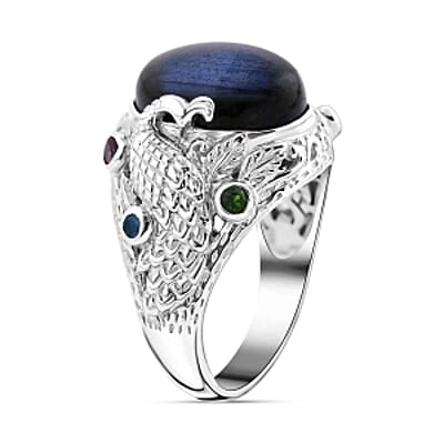 Labradorite and Multi Gemstone 10.63 ctw Ring in Sterling Silver (Size 5.5)