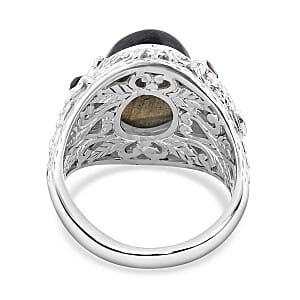Labradorite and Multi Gemstone 10.63 ctw Ring in Sterling Silver (Size 5.5)