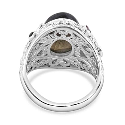 Labradorite and Multi Gemstone 10.63 ctw Ring in Sterling Silver (Size 5.5)