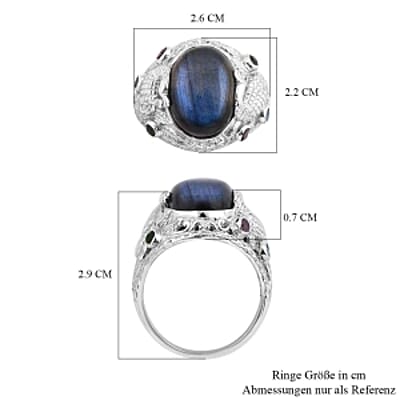 Labradorite and Multi Gemstone 10.63 ctw Ring in Sterling Silver (Size 5.5)