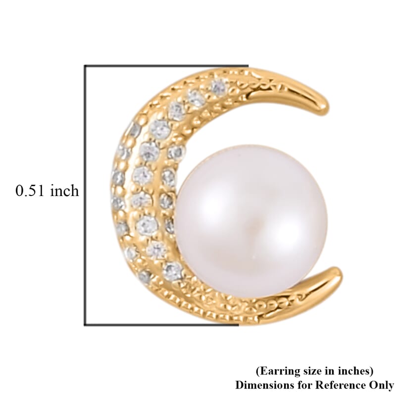 White Freshwater Pearl, Simulated Diamond Celestial Earrings in Goldtone 0.10 ctw