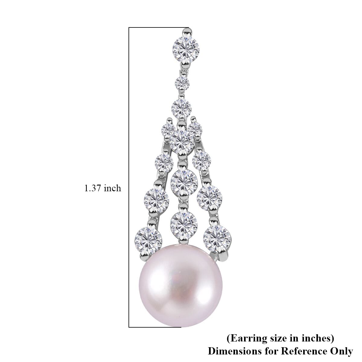 White Freshwater Pearl and Simulated Diamond Earrings in Silvertone 0.60 ctw image number 4