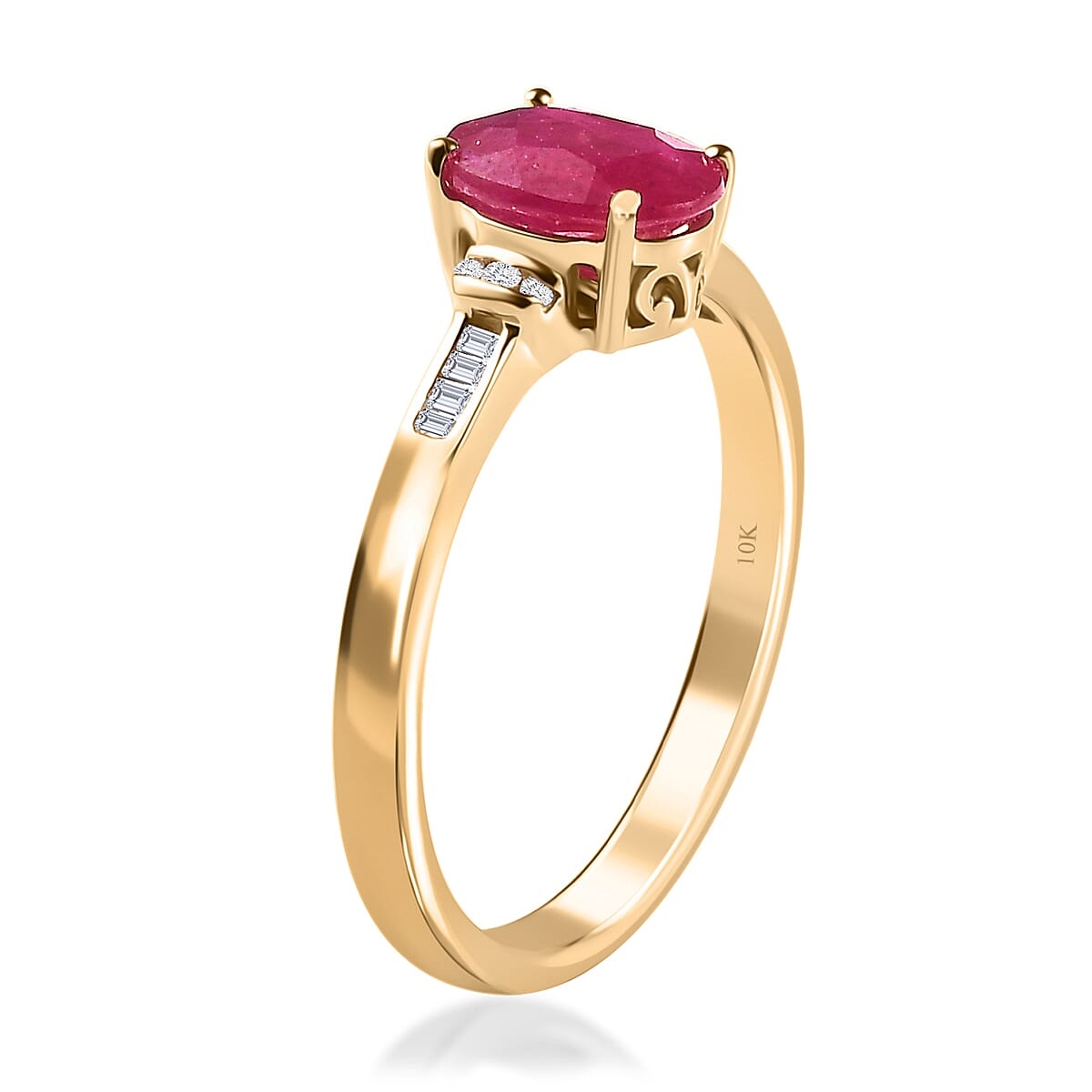 Luxoro 10K Yellow Gold Premium Montepuez Ruby and Diamond Ring (Size 6.0) 1.60 ctw image number 3