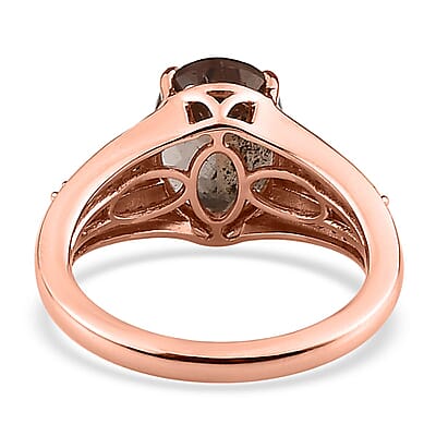 Premium Jenipapo Andalusite and Natural Champagne Diamond Ring in Vermeil Rose Gold Over Sterling Silver (Size 10.0) 3.50 ctw