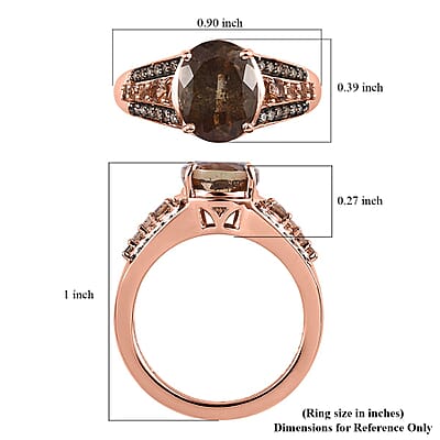 Premium Jenipapo Andalusite and Natural Champagne Diamond Ring in Vermeil Rose Gold Over Sterling Silver (Size 10.0) 3.50 ctw