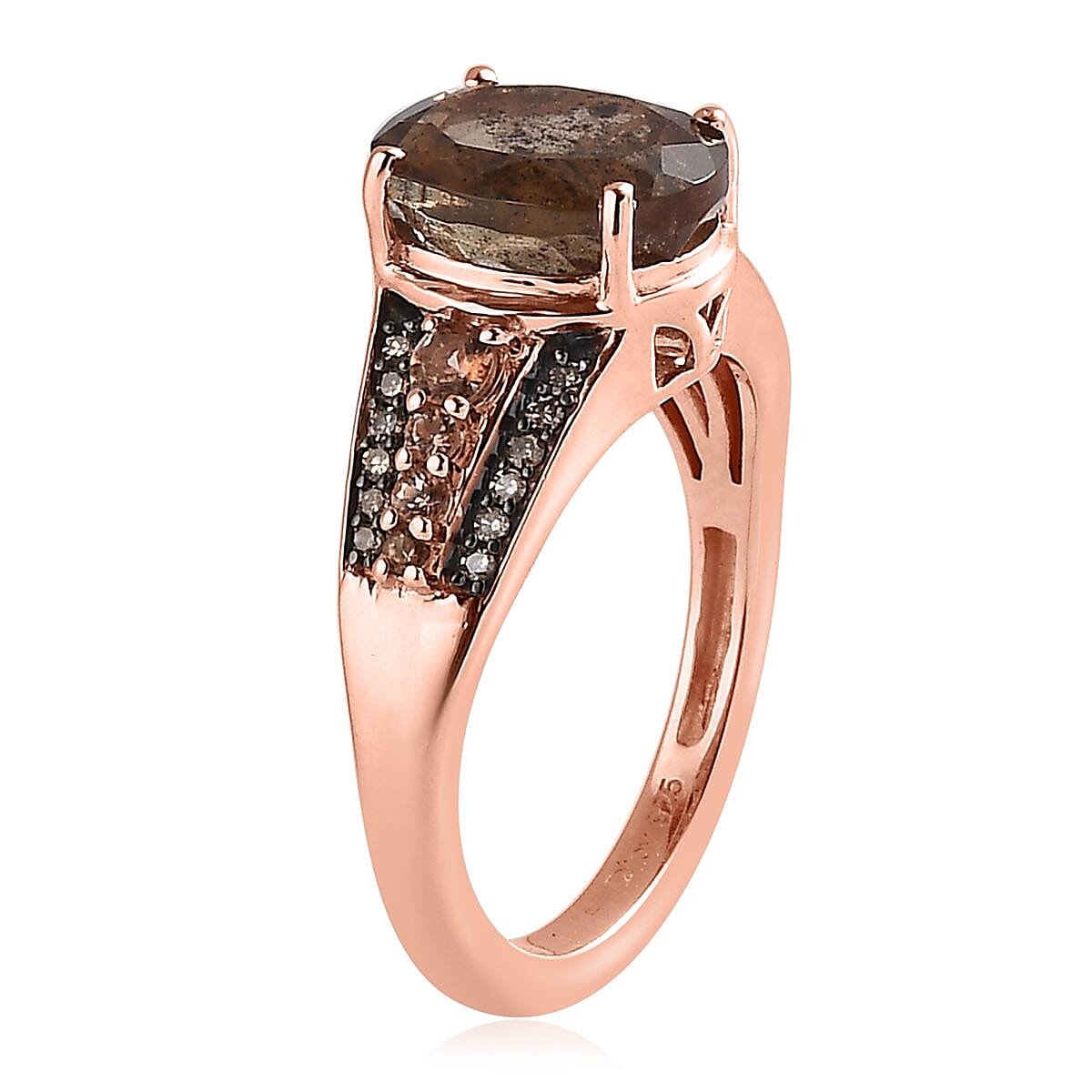 Premium Jenipapo Andalusite and Natural Champagne Diamond Ring in Vermeil Rose Gold Over Sterling Silver (Size 9.0) 3.50 ctw image number 3