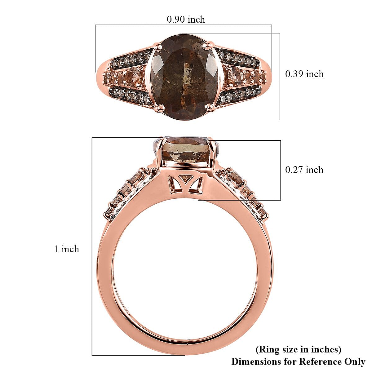 Premium Jenipapo Andalusite and Natural Champagne Diamond Ring in Vermeil Rose Gold Over Sterling Silver (Size 9.0) 3.50 ctw image number 5