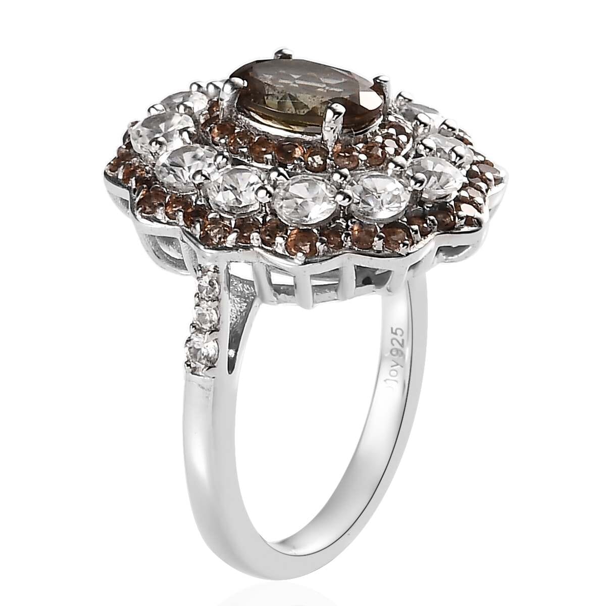 Premium Jenipapo Andalusite, White Zircon Ring in Platinum Over Sterling Silver (Size 10.0) 4.85 ctw image number 3