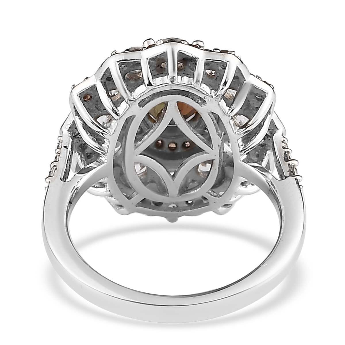 Premium Jenipapo Andalusite, White Zircon Ring in Platinum Over Sterling Silver (Size 10.0) 4.85 ctw image number 4