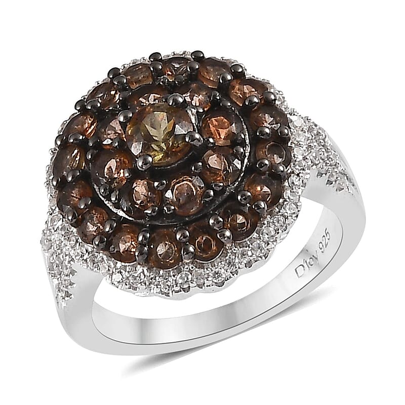 Premium Jenipapo Andalusite and White Zircon Ring in Platinum Over Sterling Silver (Size 10.0) 2.15 ctw