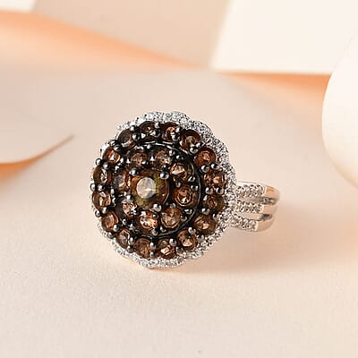 Premium Jenipapo Andalusite and White Zircon Ring in Platinum Over Sterling Silver (Size 10.0) 2.15 ctw