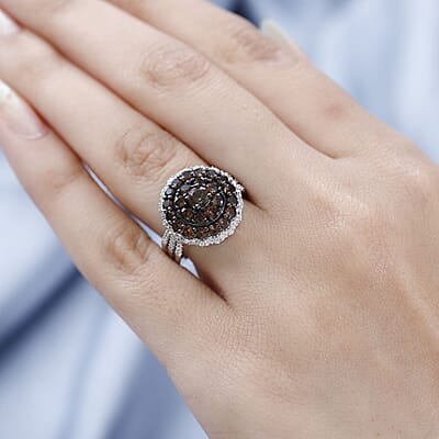 Premium Jenipapo Andalusite and White Zircon Ring in Platinum Over Sterling Silver (Size 10.0) 2.15 ctw