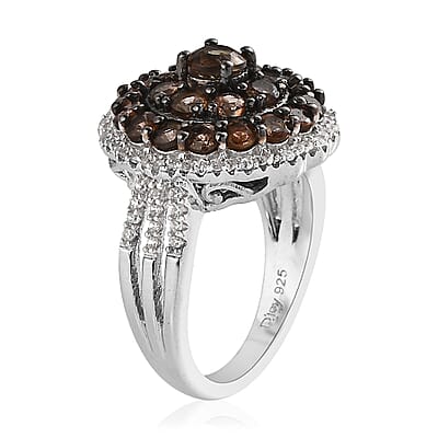 Premium Jenipapo Andalusite and White Zircon Ring in Platinum Over Sterling Silver (Size 10.0) 2.15 ctw