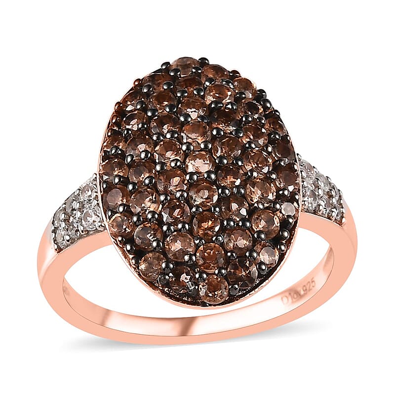 Jenipapo Andalusite and White Zircon Cluster Ring in Vermeil Rose Gold Over Sterling Silver (Size 10.0) 2.00 ctw