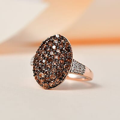 Jenipapo Andalusite and White Zircon Cluster Ring in Vermeil Rose Gold Over Sterling Silver (Size 10.0) 2.00 ctw