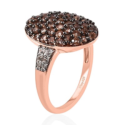 Jenipapo Andalusite and White Zircon Cluster Ring in Vermeil Rose Gold Over Sterling Silver (Size 10.0) 2.00 ctw