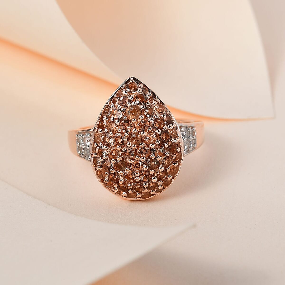 Jenipapo Andalusite and White Zircon Ring in Vermeil Rose Gold Over Sterling Silver (Size 10.0) 2.20 ctw image number 1