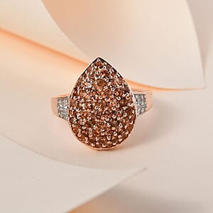 Jenipapo Andalusite and White Zircon Ring in Vermeil Rose Gold Over Sterling Silver (Size 10.0) 2.20 ctw