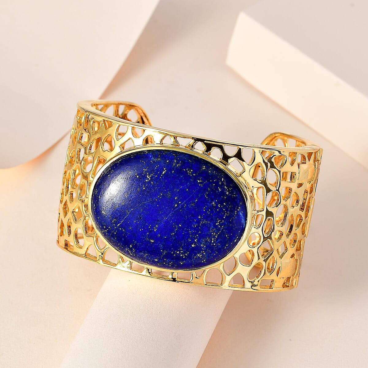Karis Lapis Lazuli Cuff Bracelet in 18K YG Plated 80.00 ctw image number 1