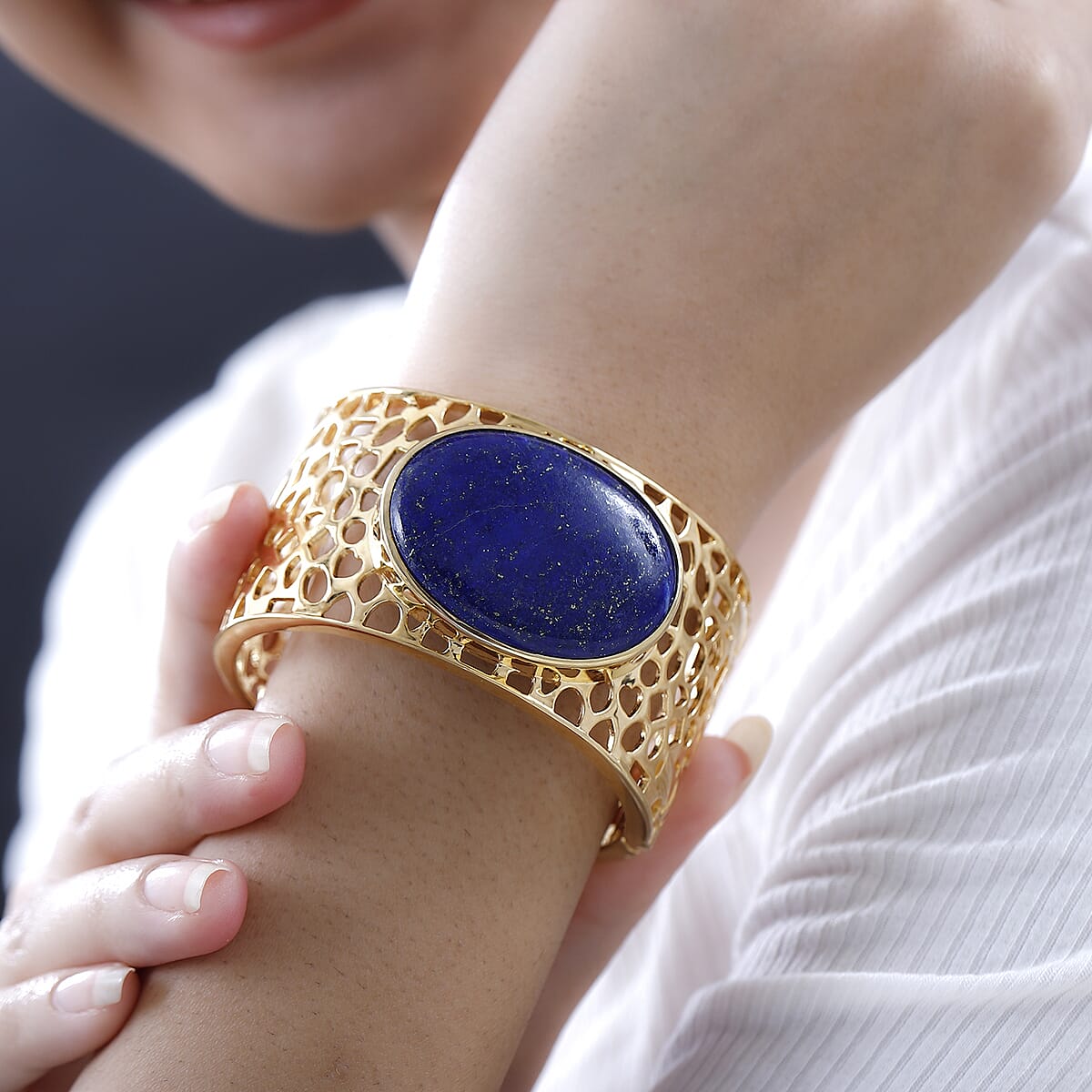 Karis Lapis Lazuli Cuff Bracelet in 18K YG Plated 80.00 ctw image number 2