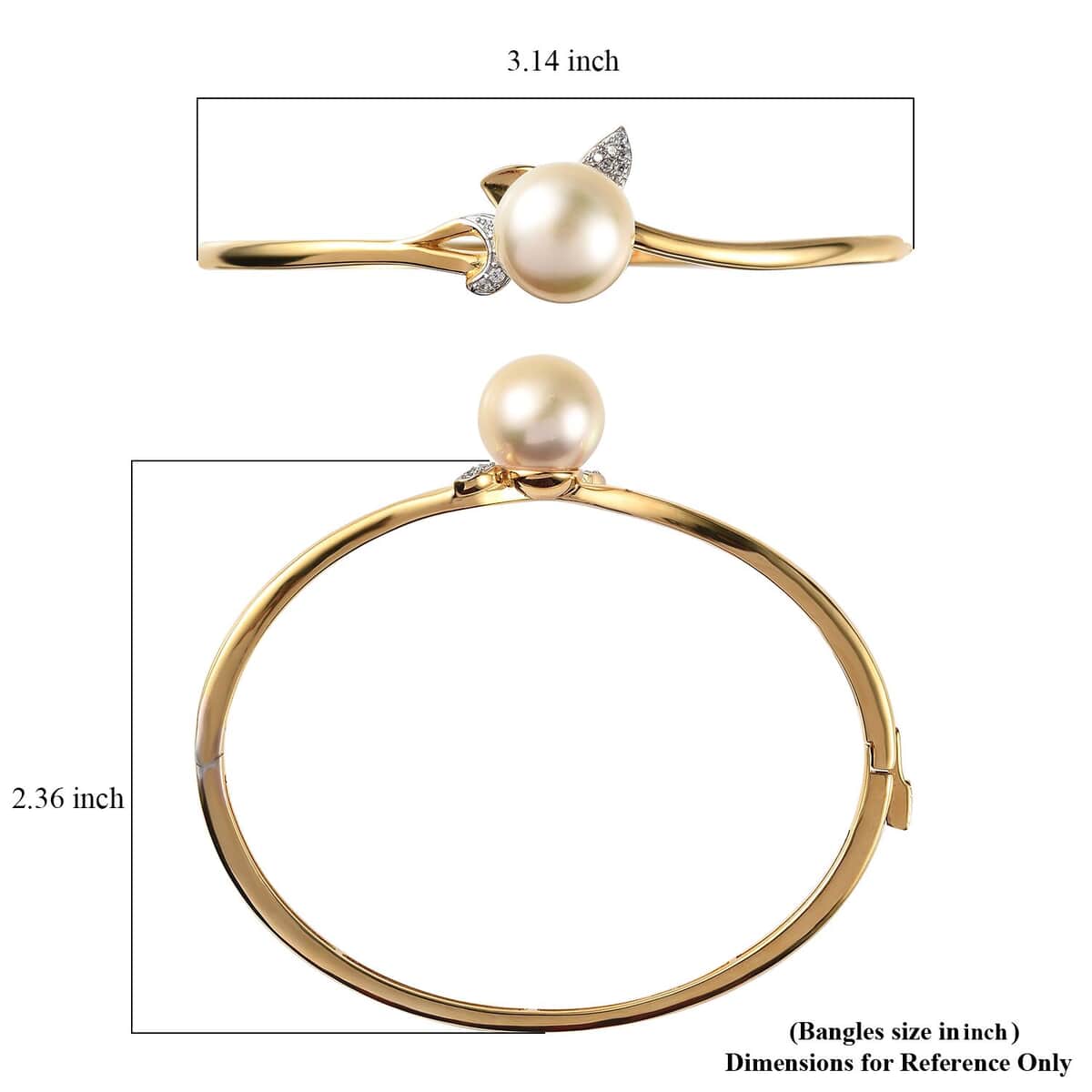 South Sea Golden Pearl and White Zircon Bangle Bracelet in Vermeil Yellow Gold Over Sterling Silver (7.25 In) 0.25 ctw image number 5