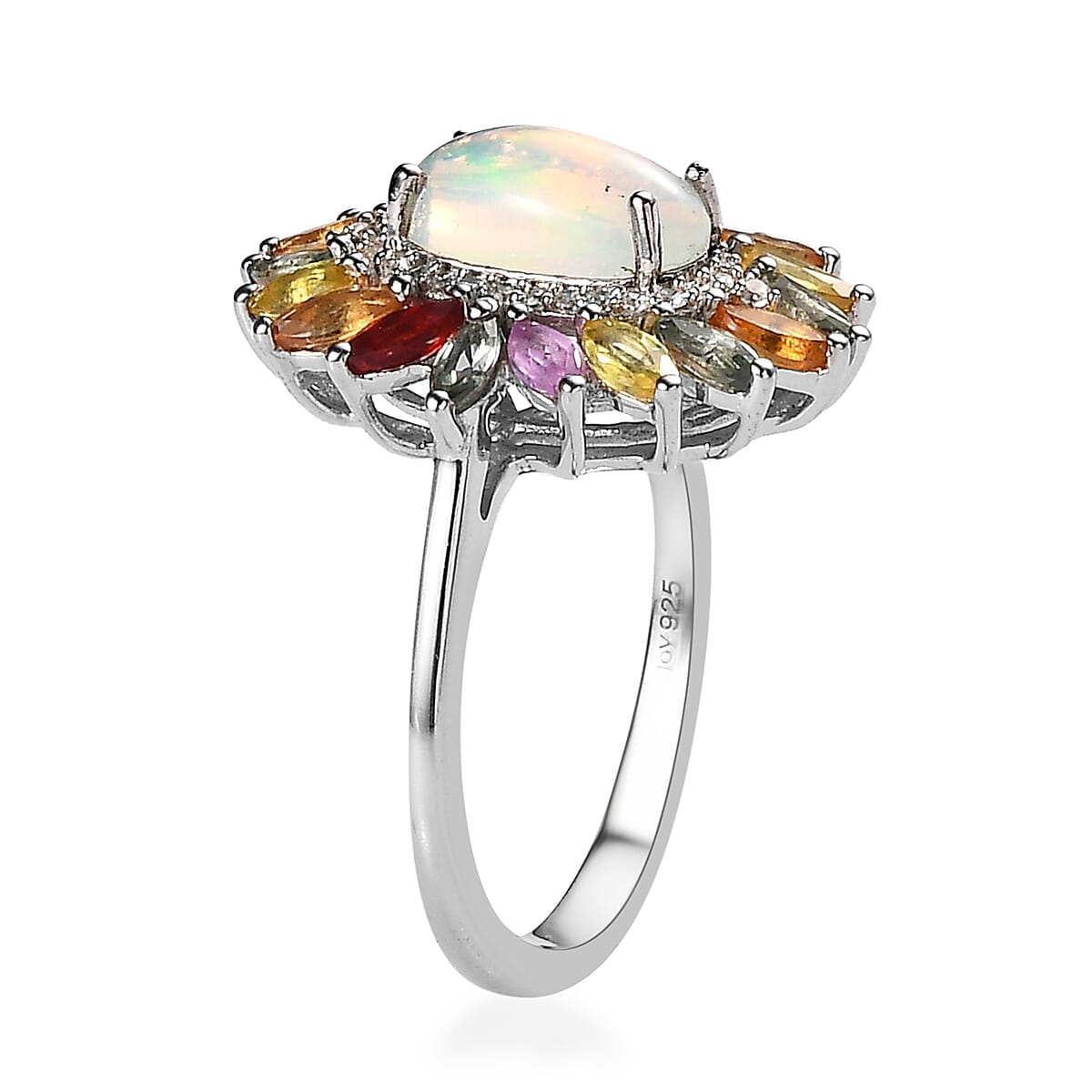 Premium Ethiopian Welo Opal and Multi Gemstone Floral Ring in Platinum Over Sterling Silver (Size 9.0) 2.65 ctw image number 3
