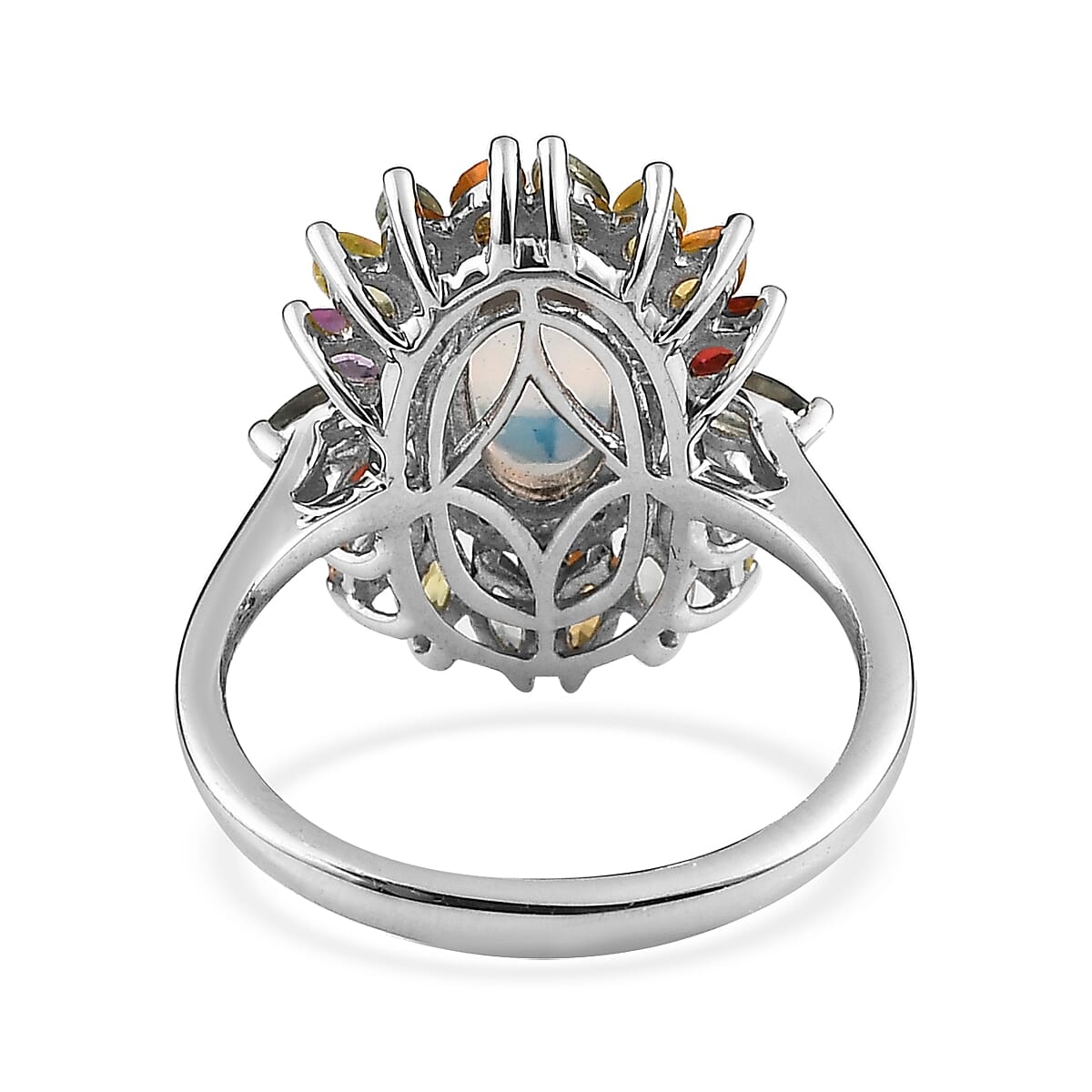 Premium Ethiopian Welo Opal and Multi Gemstone Floral Ring in Platinum Over Sterling Silver (Size 9.0) 2.65 ctw image number 4