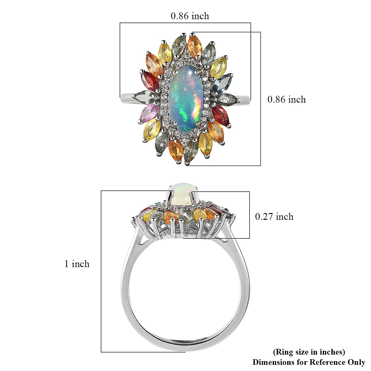 Premium Ethiopian Welo Opal and Multi Gemstone Floral Ring in Platinum Over Sterling Silver (Size 9.0) 2.65 ctw image number 5
