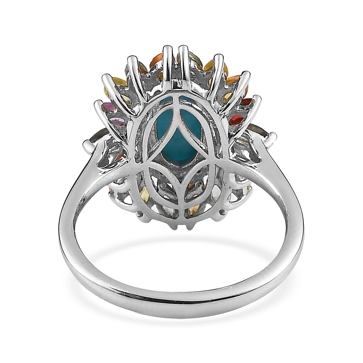 Premium Sleeping Beauty Turquoise and Multi Gemstone Floral Ring in Platinum Over Sterling Silver (Size 10.0) 2.50 ctw image number 4