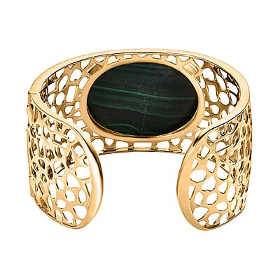 African Malachite 68.37 ctw Cuff Bangle Bracelet in 18K YG Plated (7.50 In)