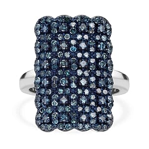 Blue Diamond 0.98 ctw Ring in Platinum Over Sterling Silver (Size 11.5) (5.55 g)