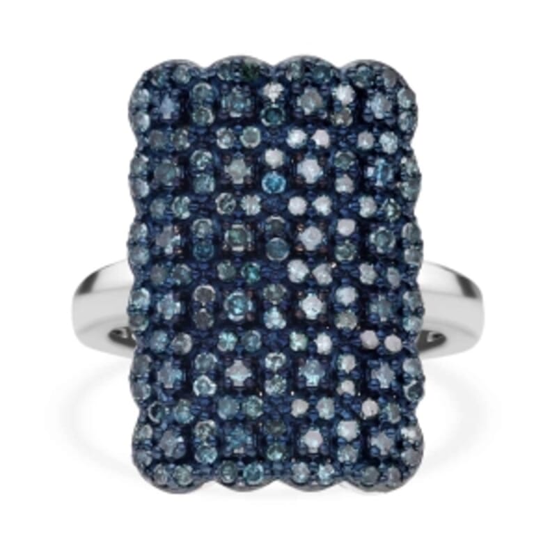 Blue Diamond 0.98 ctw Ring in Platinum Over Sterling Silver (Size 11.5) (5.55 g)