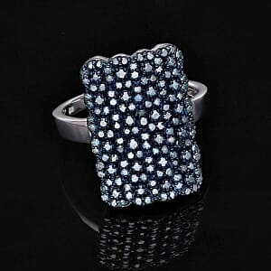 Blue Diamond 0.98 ctw Ring in Platinum Over Sterling Silver (Size 11.5) (5.55 g)